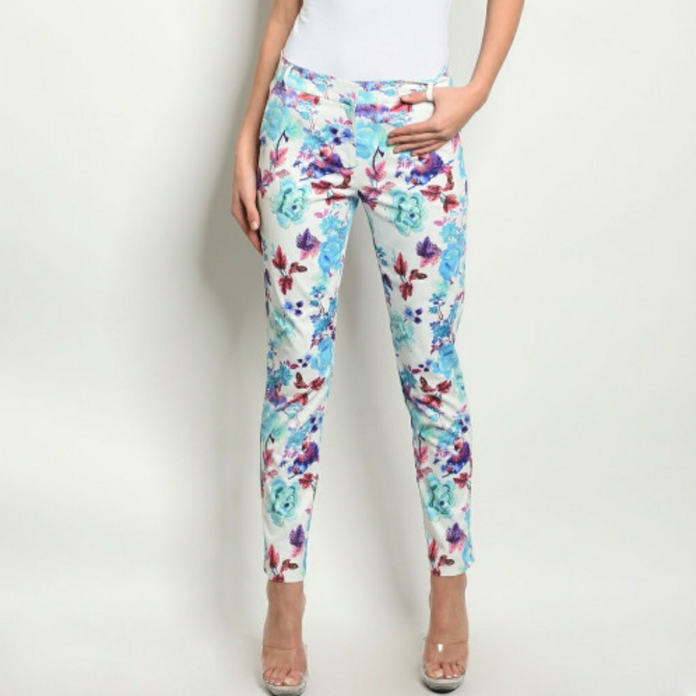 Ovi Off White Floral Print Pants - Picture 1 of 4